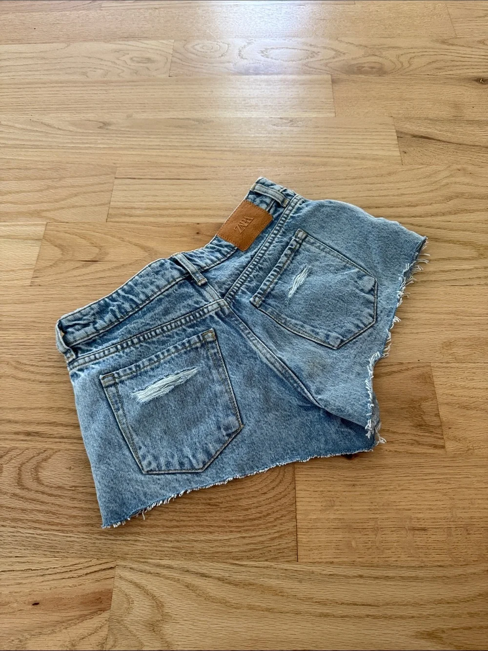 Zara Distressed Denim Shorts - Light Blue